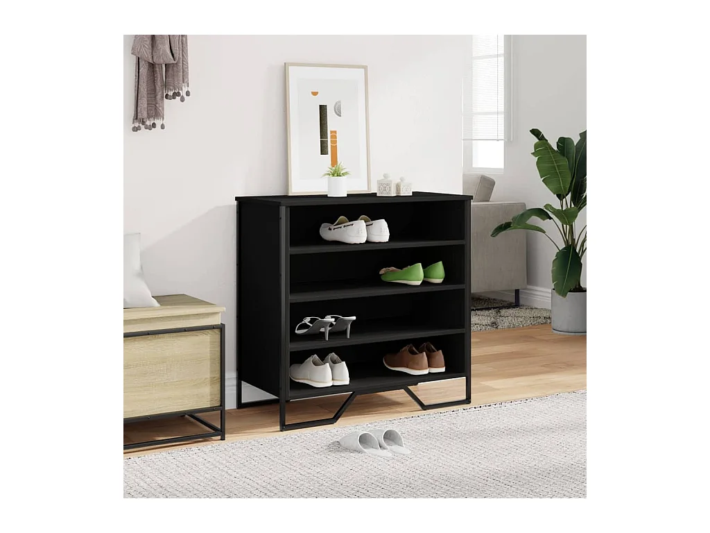 Armoire à chaussures noir 80x38x78 cm bois d'ingénierie
