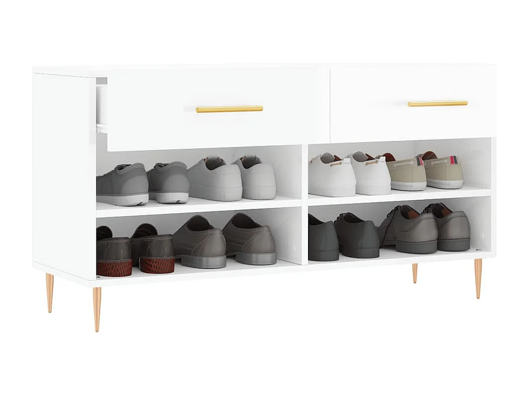 Schoenenbank wit hoogglans 102x35x55 cm bewerkt hout