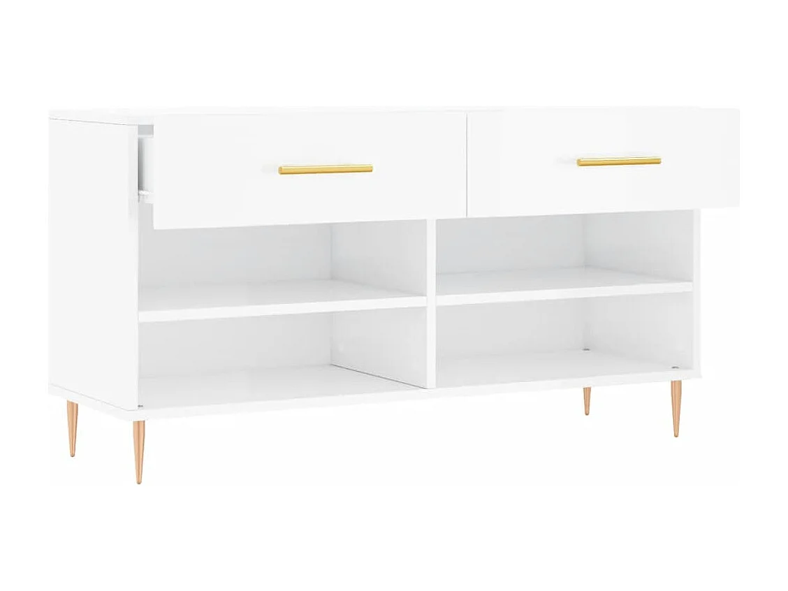 Panca portascarpe bianca lucida 102x35x55 cm in legno ingegnerizzato