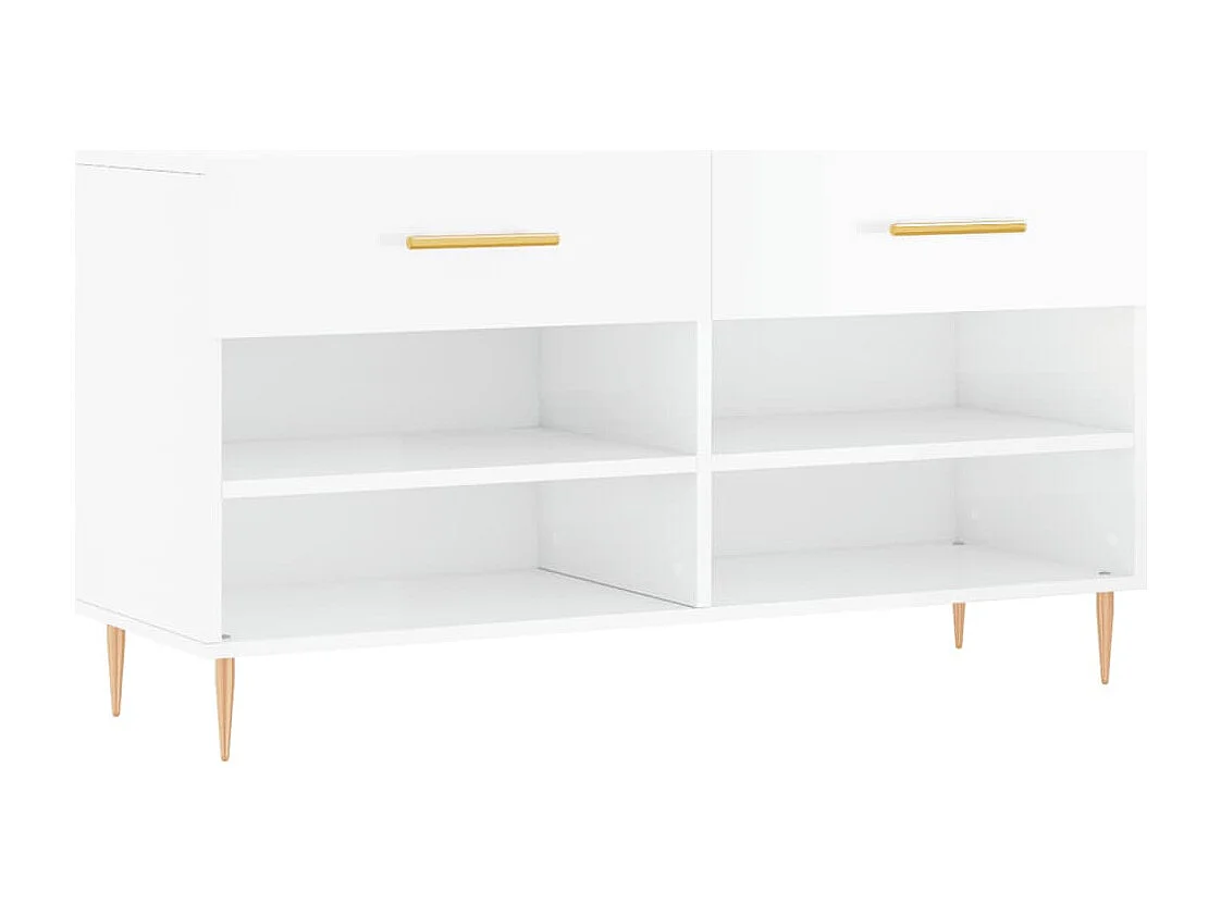 Panca portascarpe bianca lucida 102x35x55 cm in legno ingegnerizzato