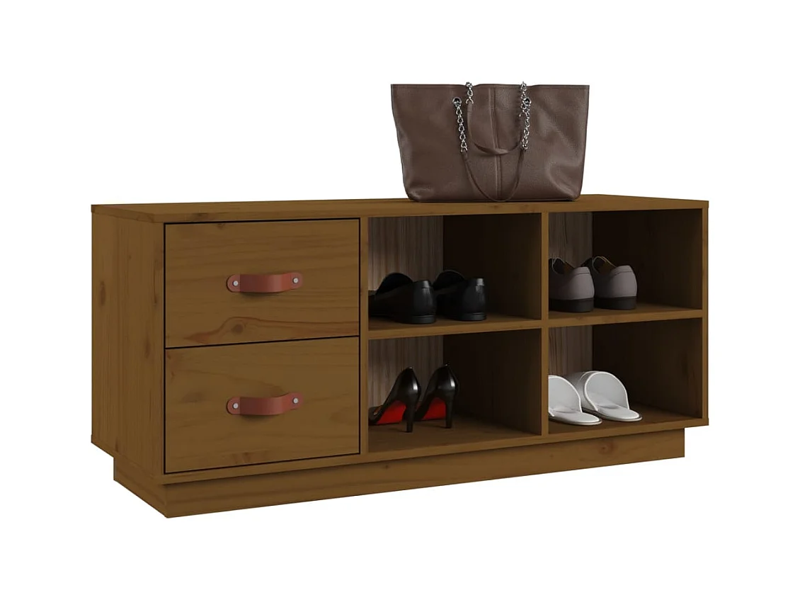 Panca portascarpe color miele 100x34x45 cm in legno massello di pino