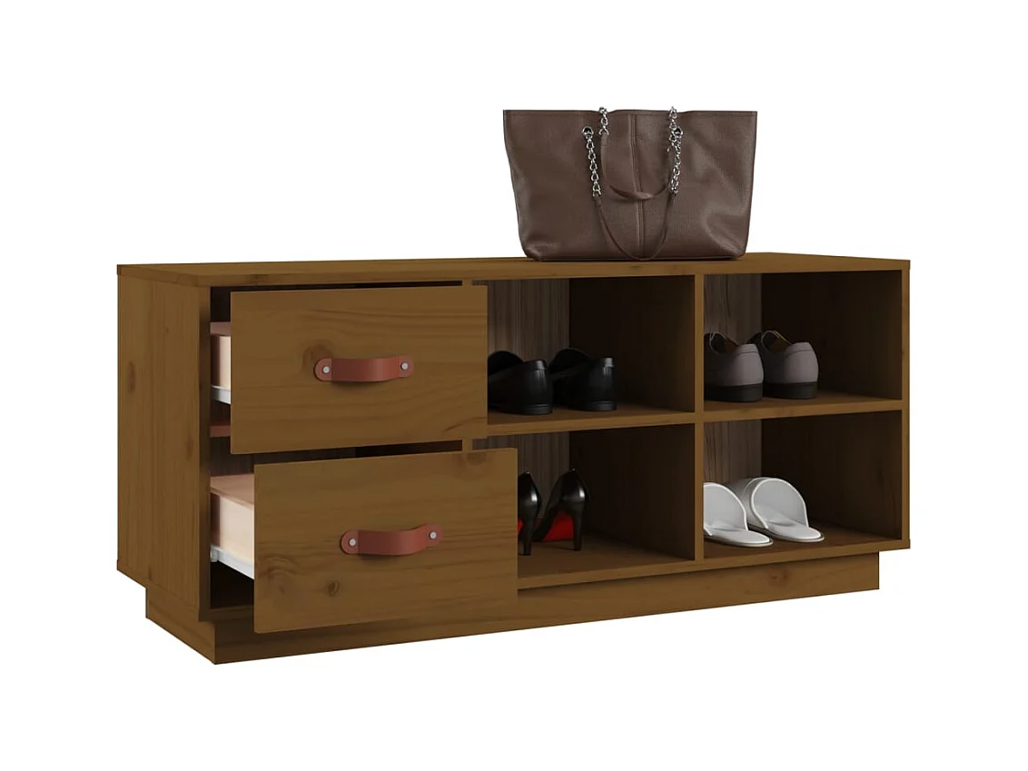 Panca portascarpe color miele 100x34x45 cm in legno massello di pino