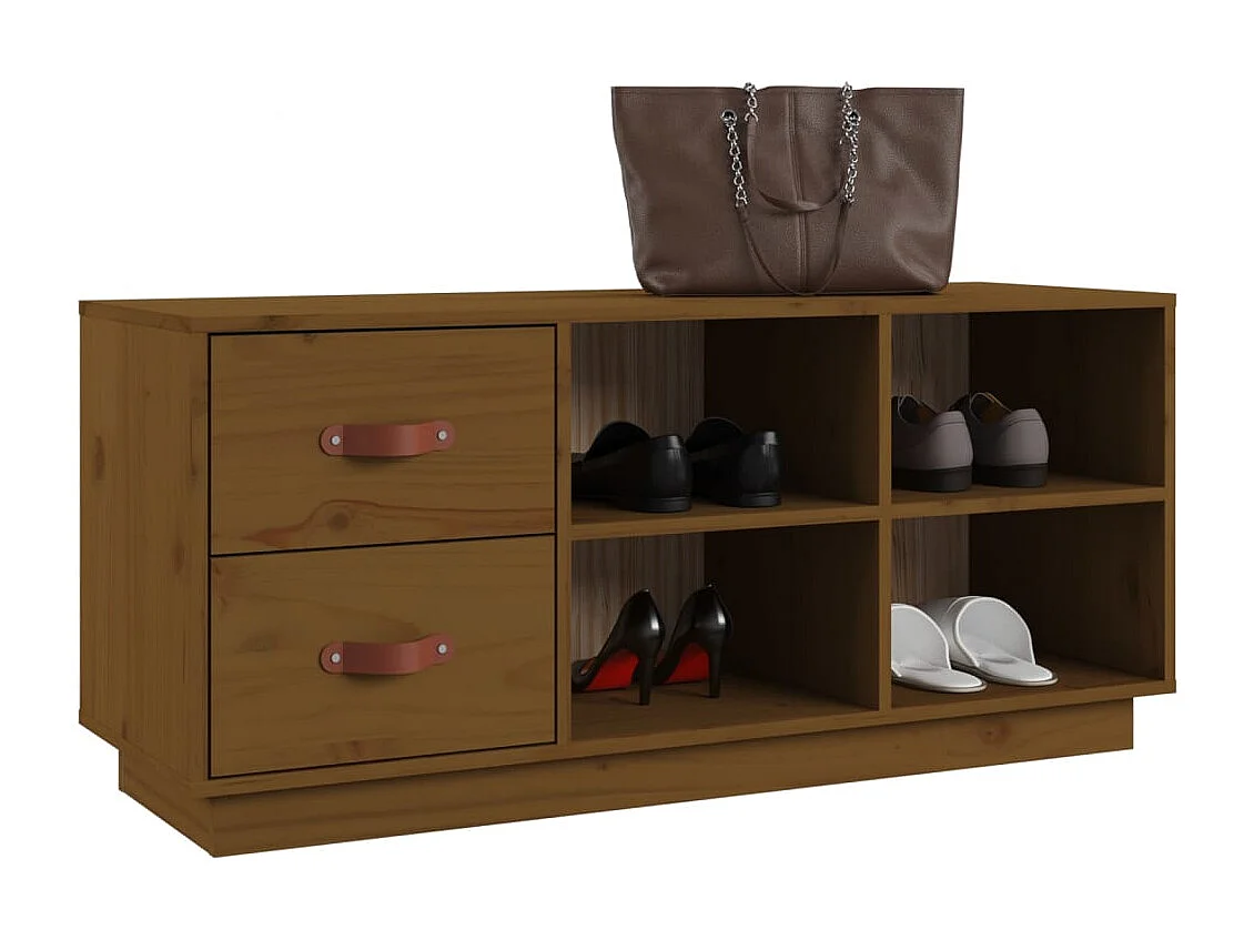 Panca portascarpe color miele 100x34x45 cm in legno massello di pino
