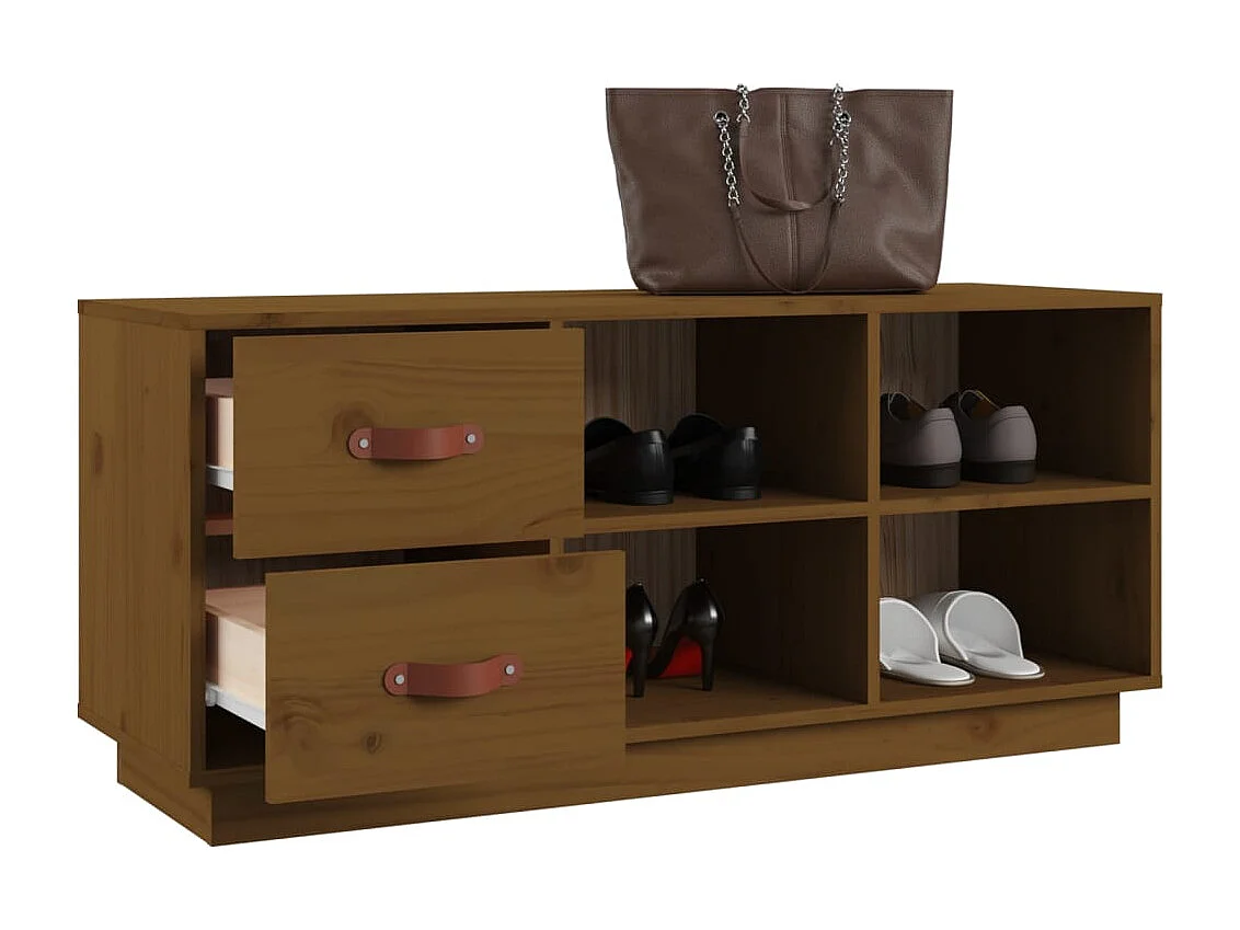 Panca portascarpe color miele 100x34x45 cm in legno massello di pino