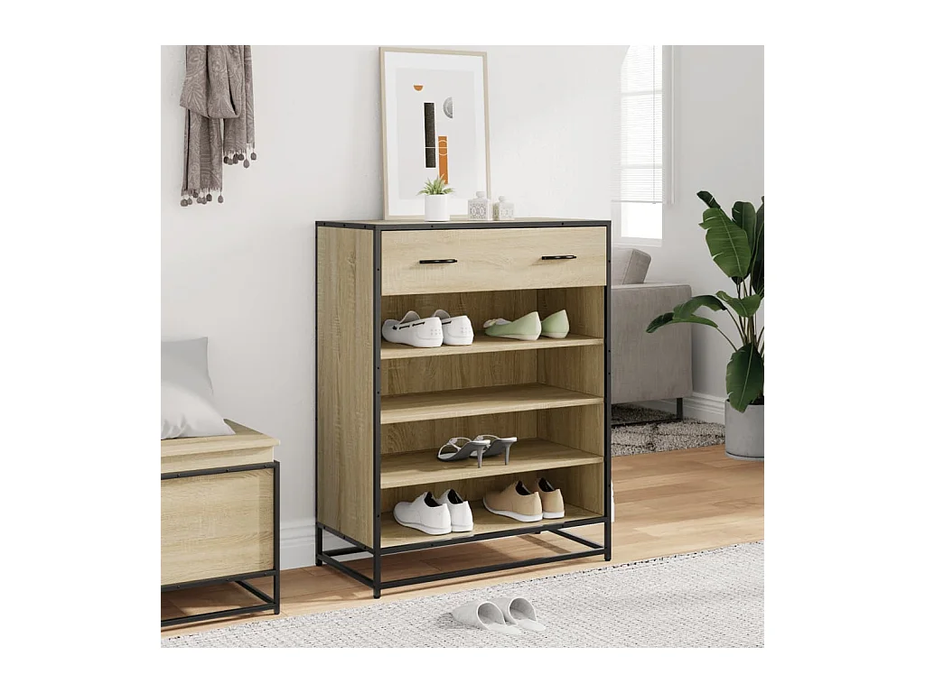 Armoire à chaussures chêne sonoma bois d'ingénierie et métal