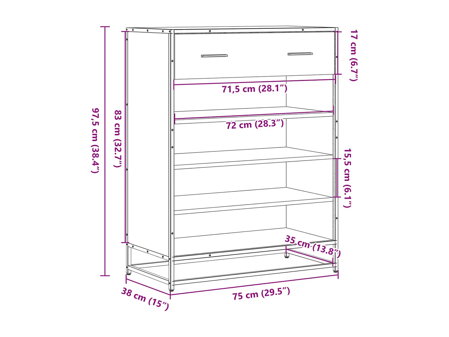 Armoire à chaussures chêne sonoma bois d'ingénierie et métal