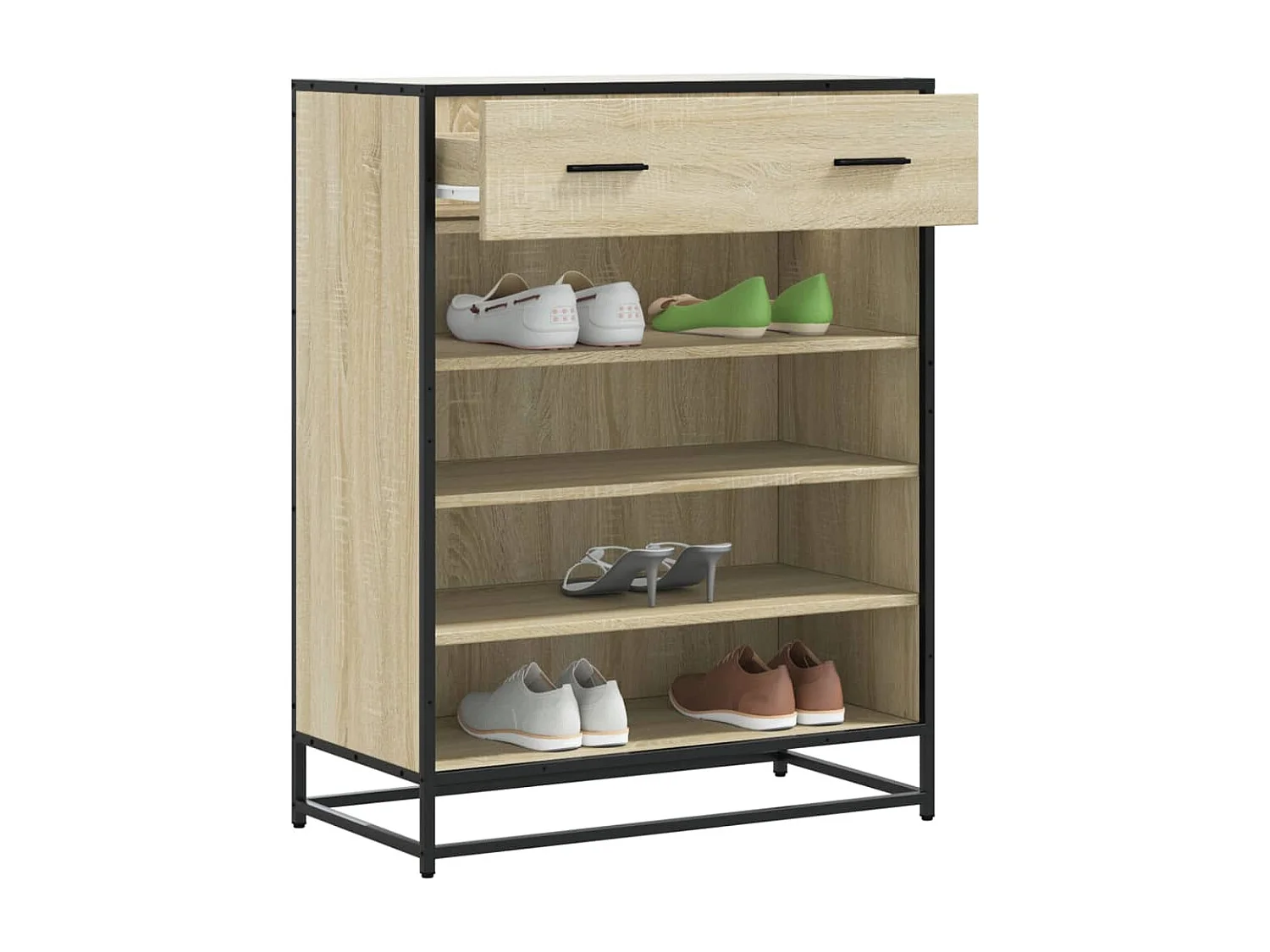 Armoire à chaussures chêne sonoma bois d'ingénierie et métal