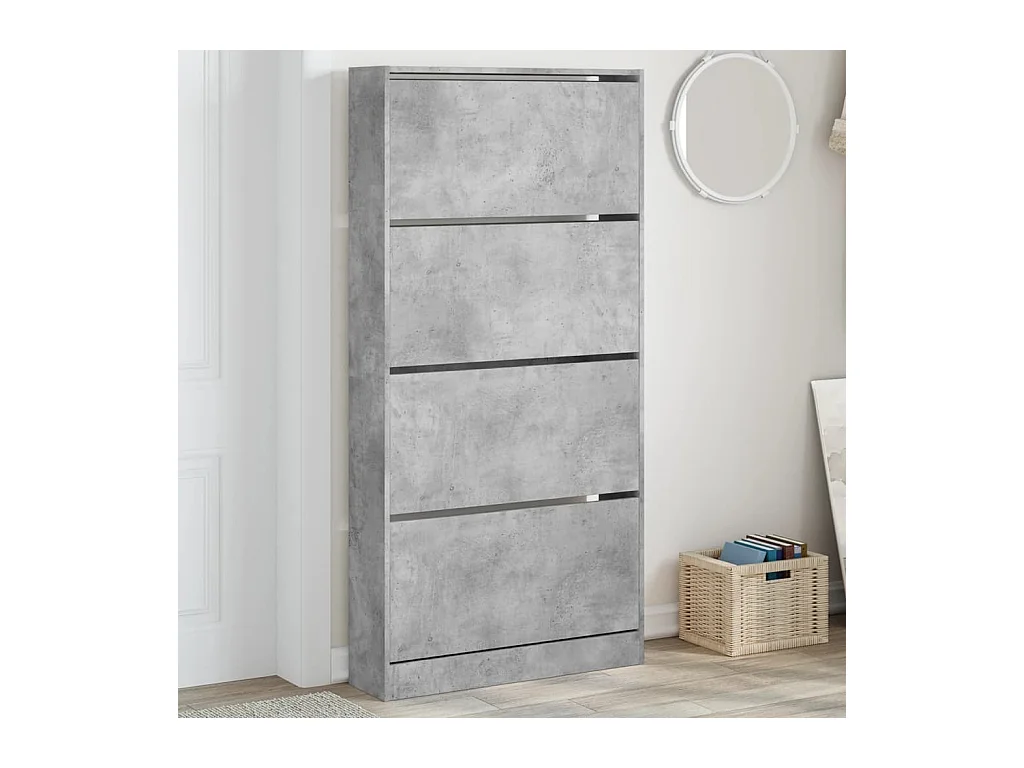 Armoire à chaussures 4 tiroirs rabattables gris béton