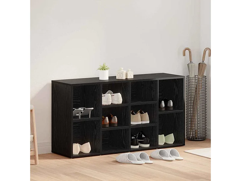 Zwarte eikenhouten schoenenbank 103 x 30 x 55 cm, bewerkt hout