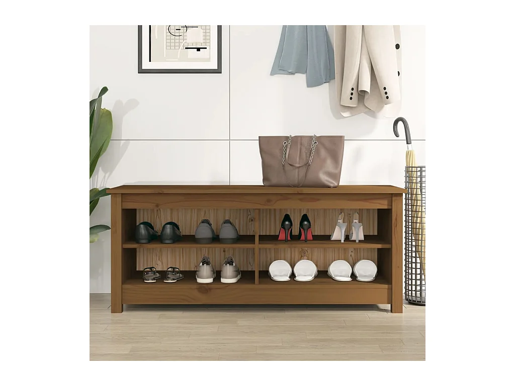 Honingbruine schoenenbank 110x38x45,5 cm massief grenen