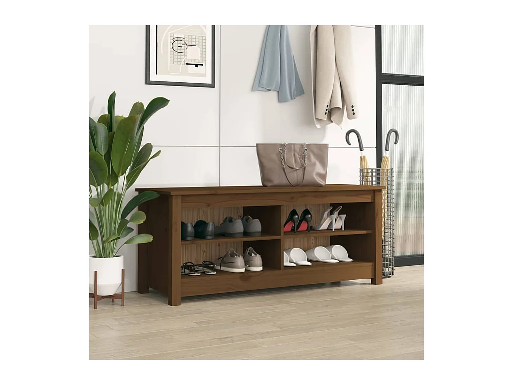Banc à chaussures Marron miel 110x38x45,5 cm Pin massif