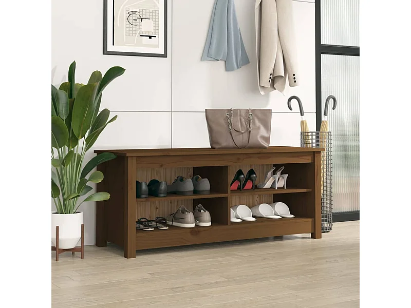 Banc à chaussures Marron miel 110x38x45,5 cm Pin massif