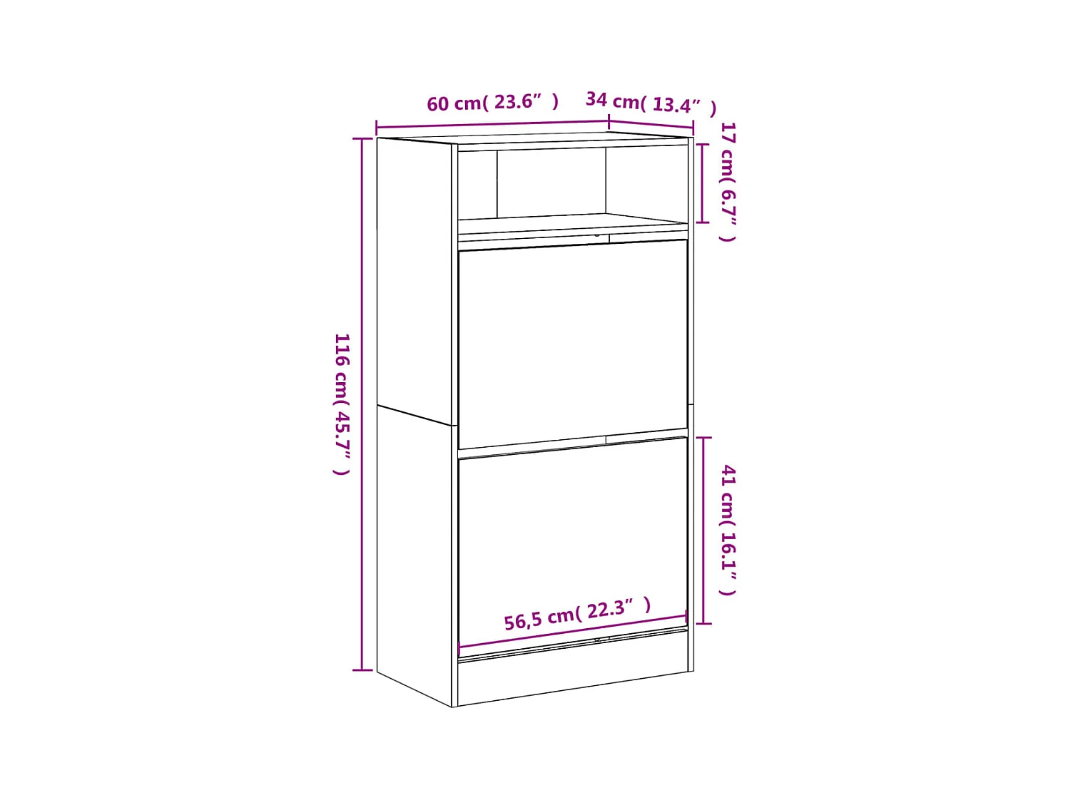 Scarpiera grigio cemento 60x34x116 cm in legno ingegnerizzato