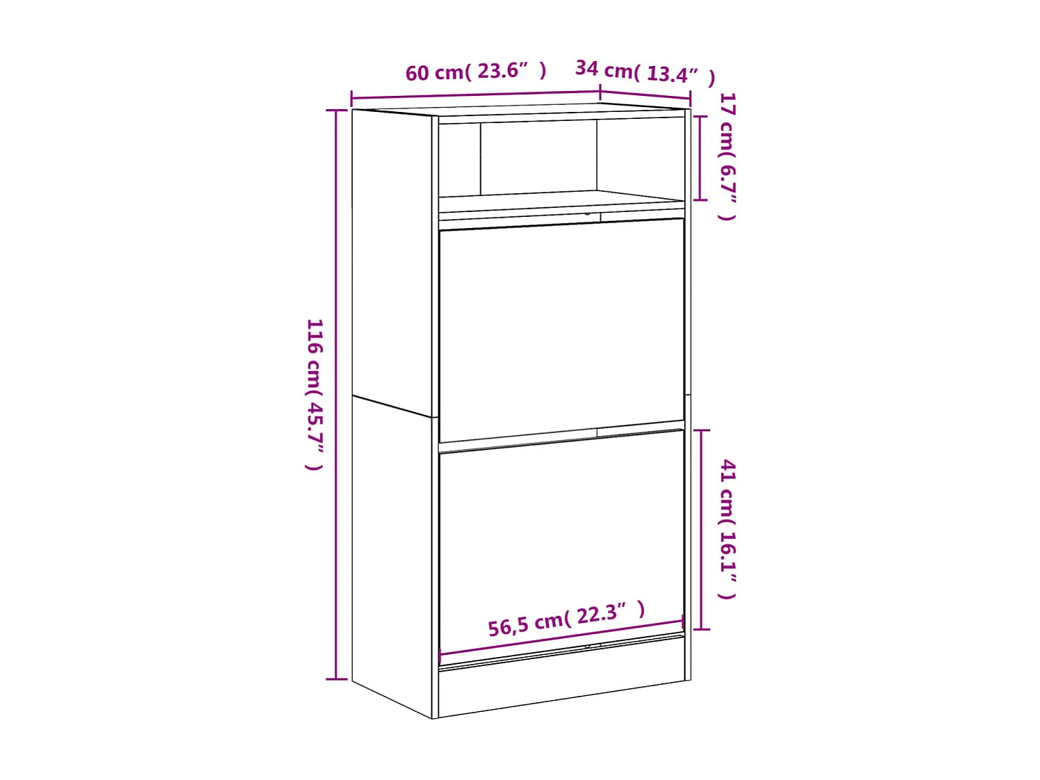 Armoire à chaussures gris béton 60x34x116 cm bois d'ingénierie