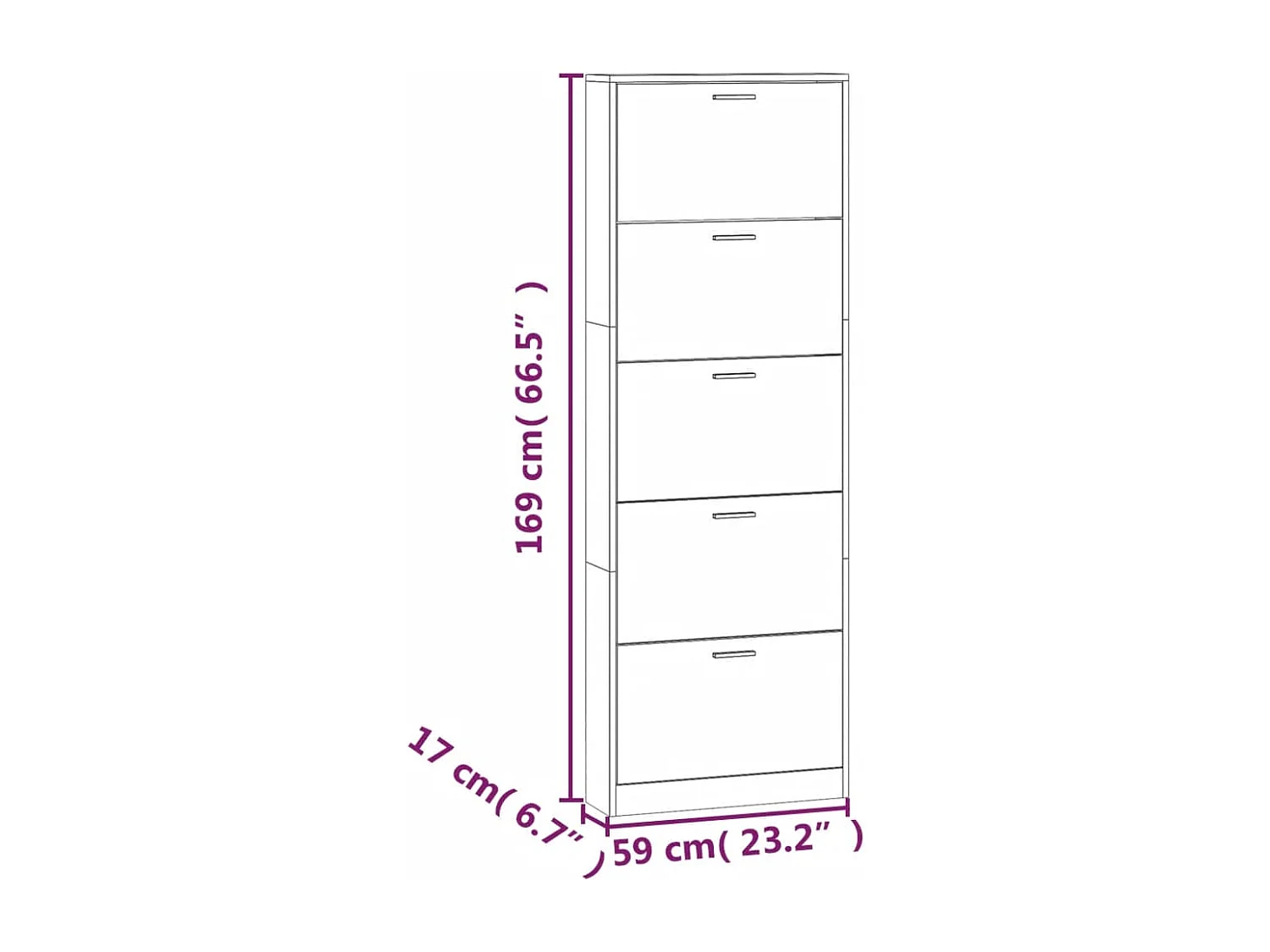 Scarpiera in rovere affumicato 59x17x169 cm in legno ingegnerizzato