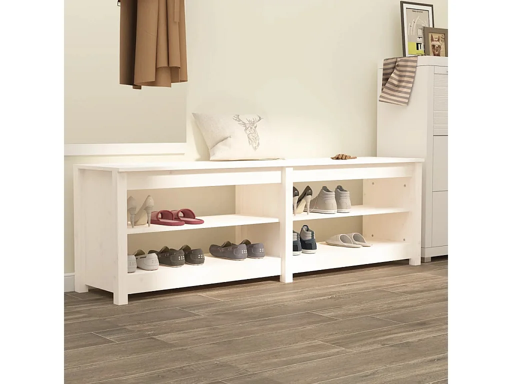 Banco zapatero blanco 160x36,5x50 cm Madera maciza de pino