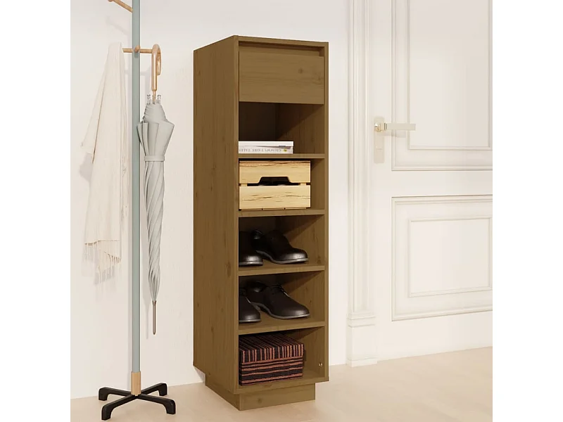 Zapatero marrón miel 30x34x105cm madera maciza de pino