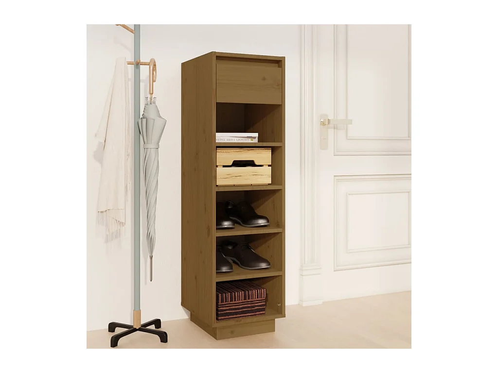 Armoire à chaussures marron miel 30x34x105cm bois de pin massif
