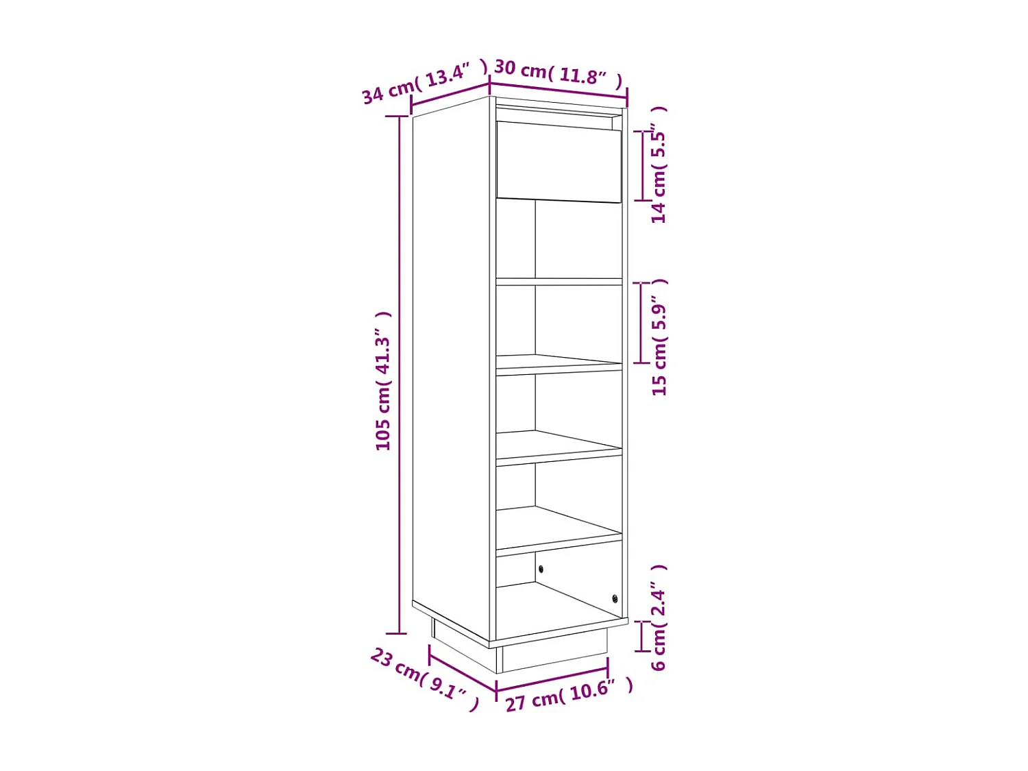 Armoire à chaussures marron miel 30x34x105cm bois de pin massif