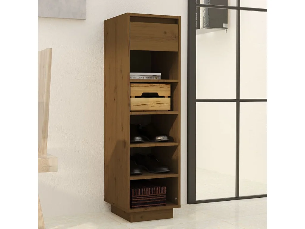 Zapatero marrón miel 30x34x105cm madera maciza de pino