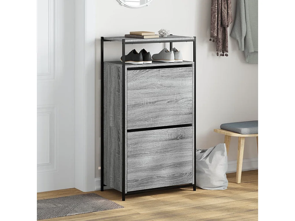 Scarpiera Sonoma grigia 60x34x112 cm in legno ingegnerizzato