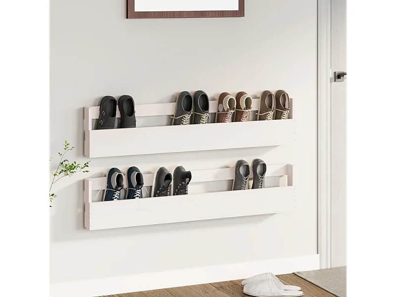 Wandgemonteerde schoenenrekken 2 stuks Wit 110x9x23cm Massief grenen