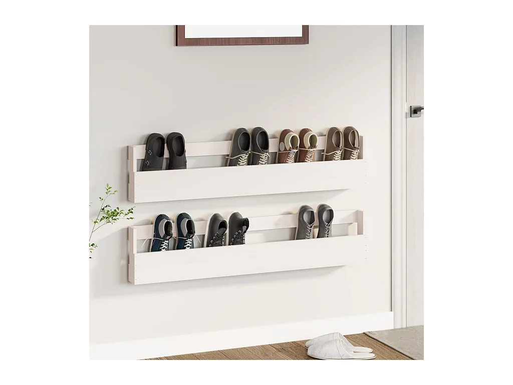 Étagères à chaussures murales 2 pcs Blanc 110x9x23cm Pin massif