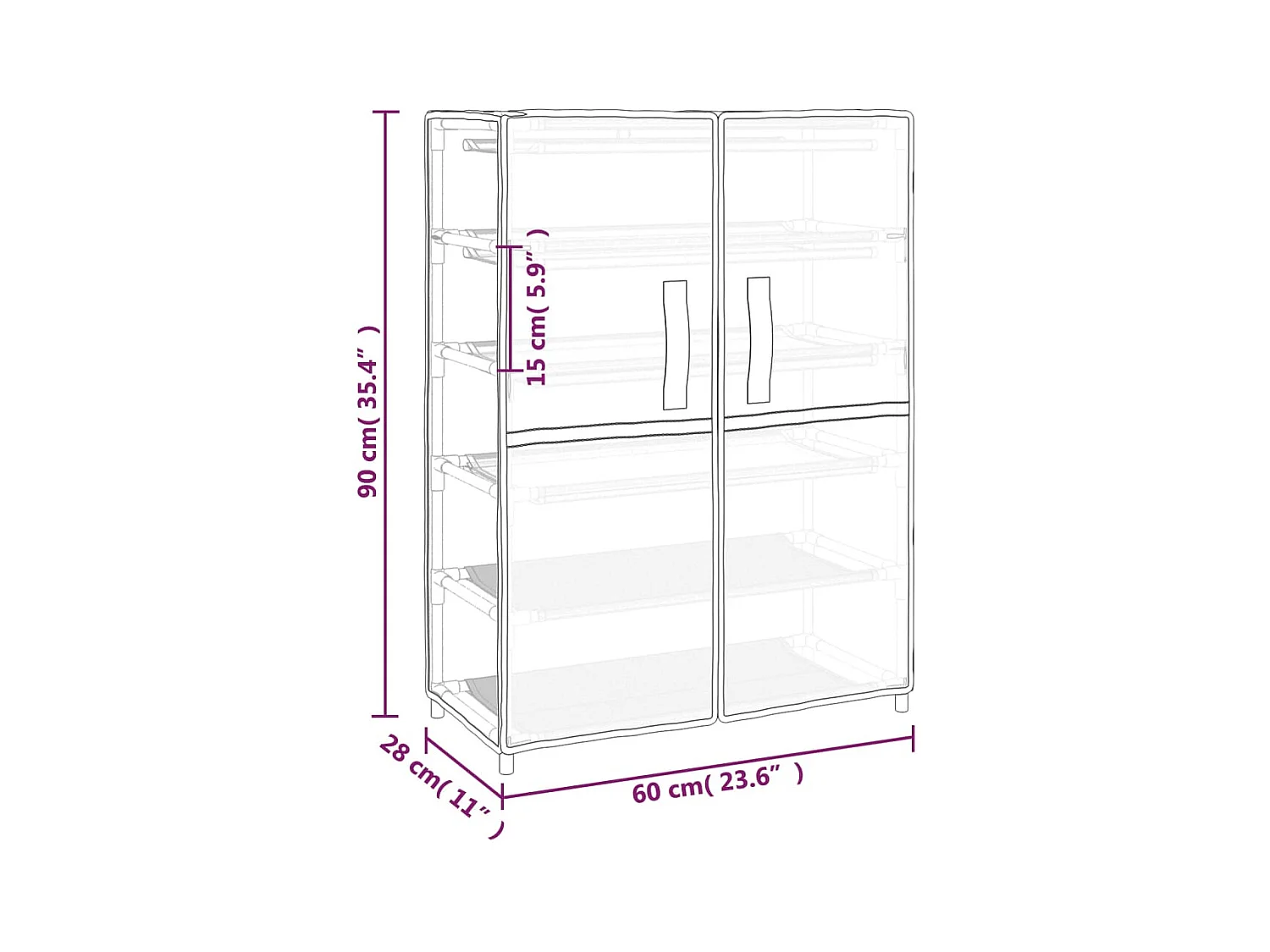 Zwarte schoenenkast 60x28x90 cm Stof