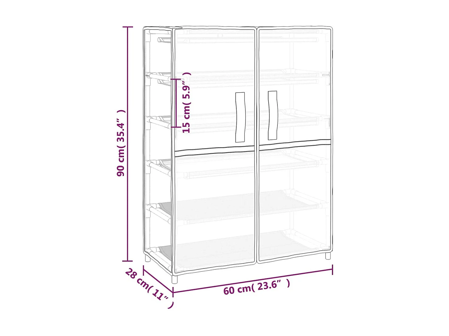 Zapatero negro 60x28x90 cm Tela