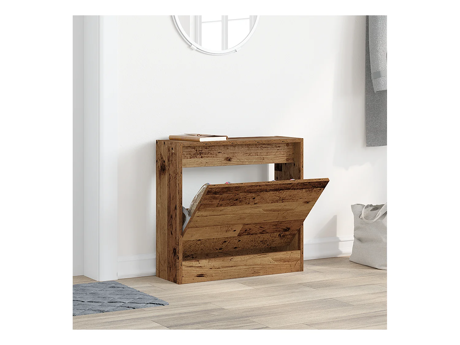 Cabinet à chaussures en vieux bois 60x21x57 cm en bois technique