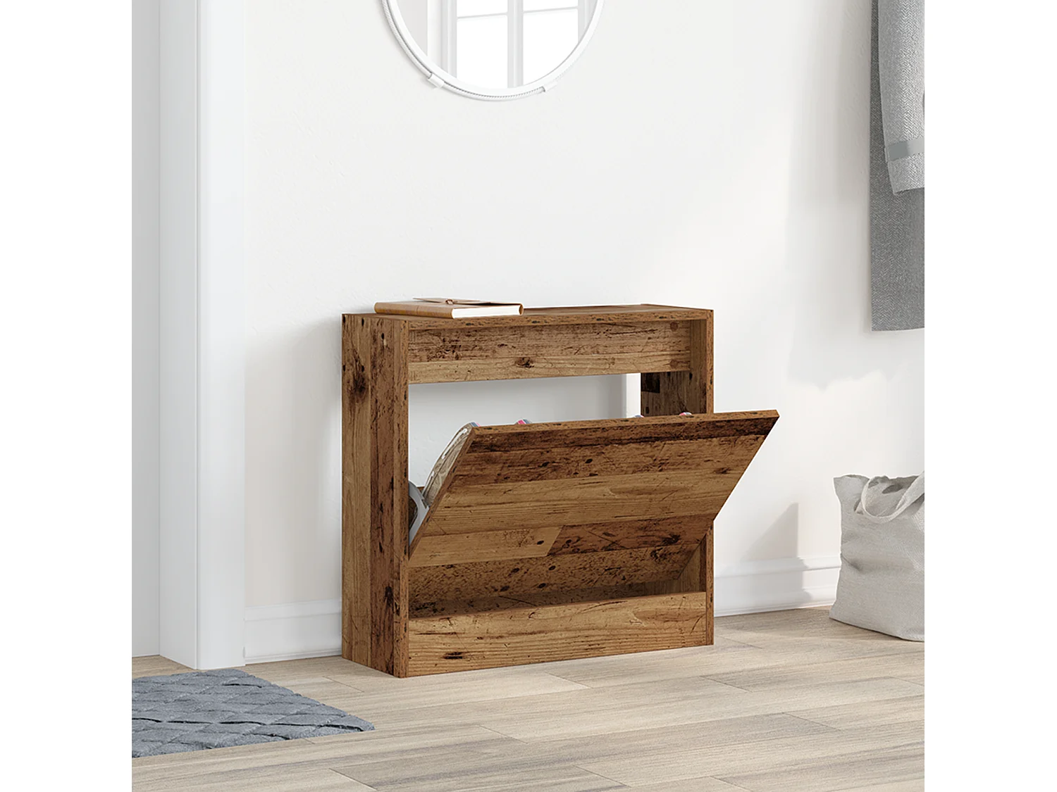Cabinet à chaussures en vieux bois 60x21x57 cm en bois technique
