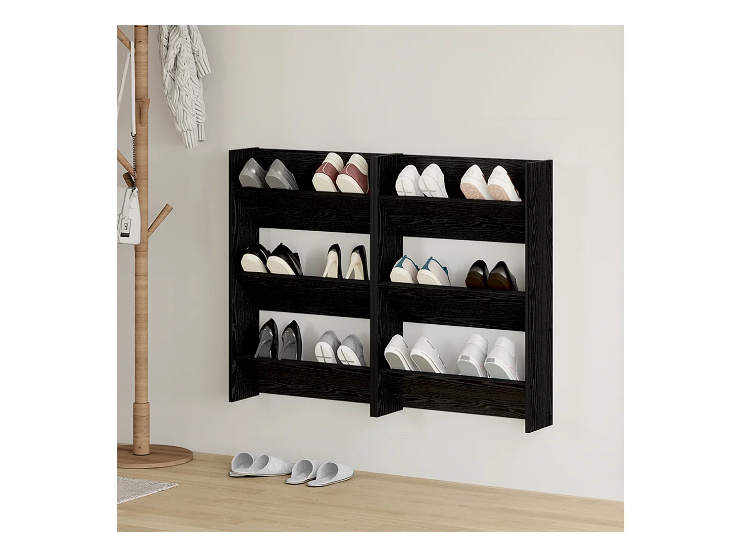 Cabinets à chaussures muraux 2 pcs Chêne noir 60 x 18 x 60 cm