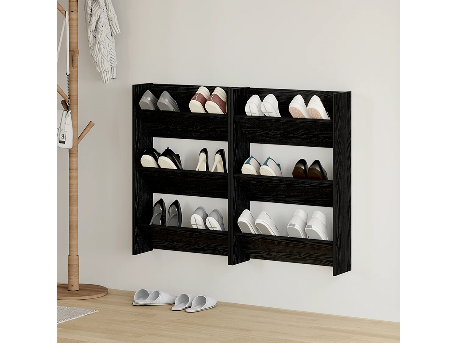 Cabinets à chaussures muraux 2 pcs Chêne noir 60 x 18 x 60 cm