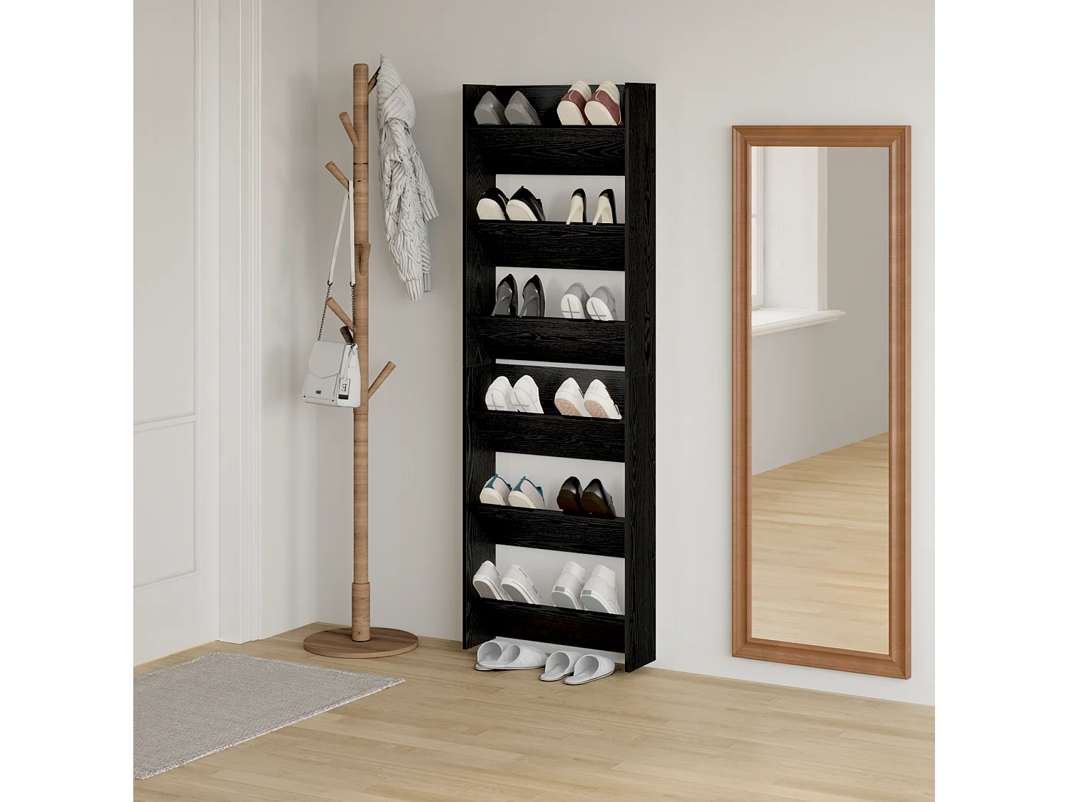 Cabinets à chaussures muraux 2 pcs Chêne noir 60 x 18 x 60 cm