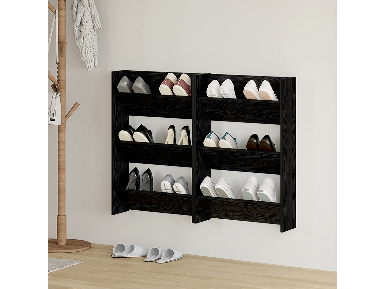 Zapateros de pared 2 uds Roble negro 60 x 18 x 60 cm