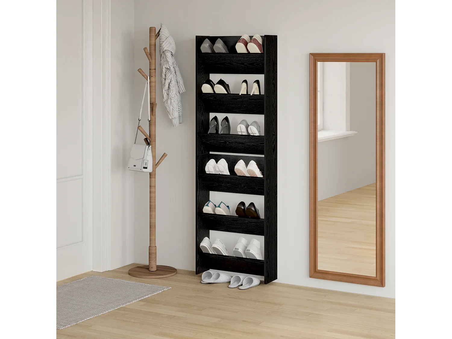 Zapateros de pared 2 uds Roble negro 60 x 18 x 60 cm