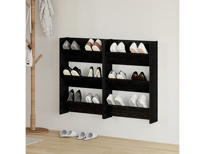 Zapateros de pared 2 uds Roble negro 60 x 18 x 60 cm