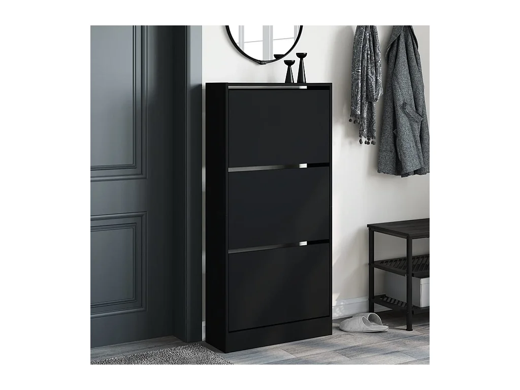 Zwarte schoenenkast 60x21x125,5 cm bewerkt hout