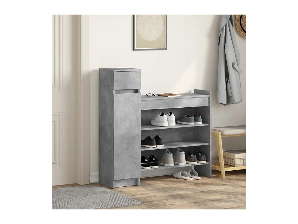 Armoire à chaussures gris béton bois d'ingénierie
