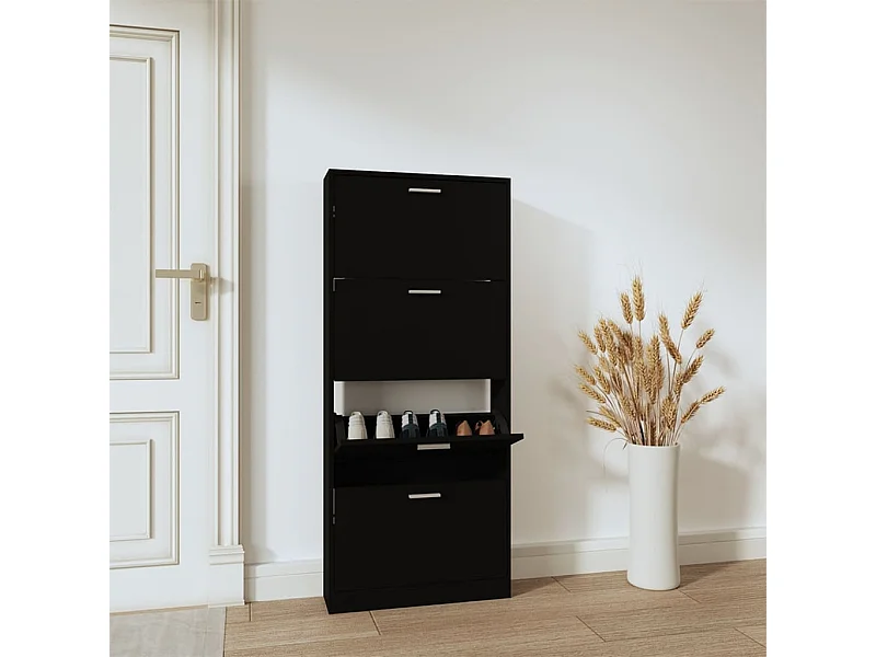 Schwarzer Schuhschrank 59x17x150 cm Holzwerkstoff