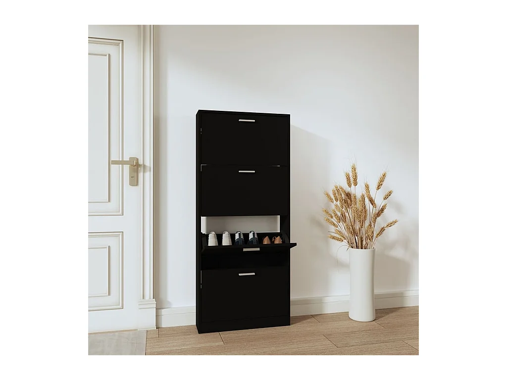 Armoire à chaussures Noir 59x17x150 cm Bois d'ingénierie