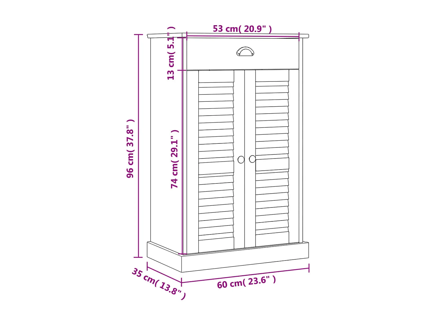 Armoire à chaussures blanc 60x35x96 cm bois massif de pin