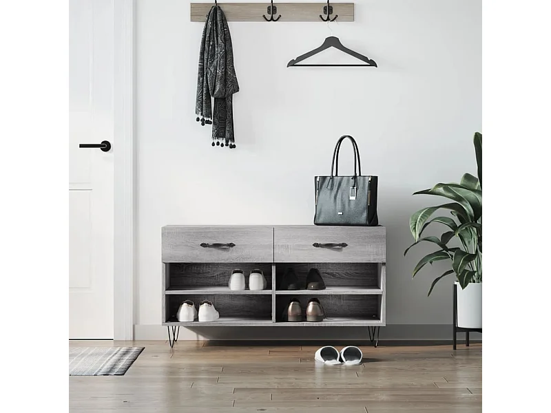 Panca portascarpe in legno ingegnerizzato grigio Sonoma 102x35x55 cm