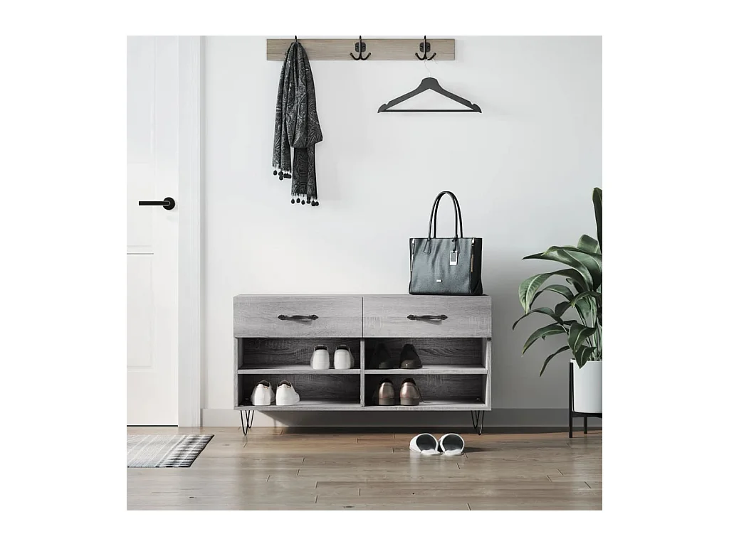 Panca portascarpe in legno ingegnerizzato grigio Sonoma 102x35x55 cm