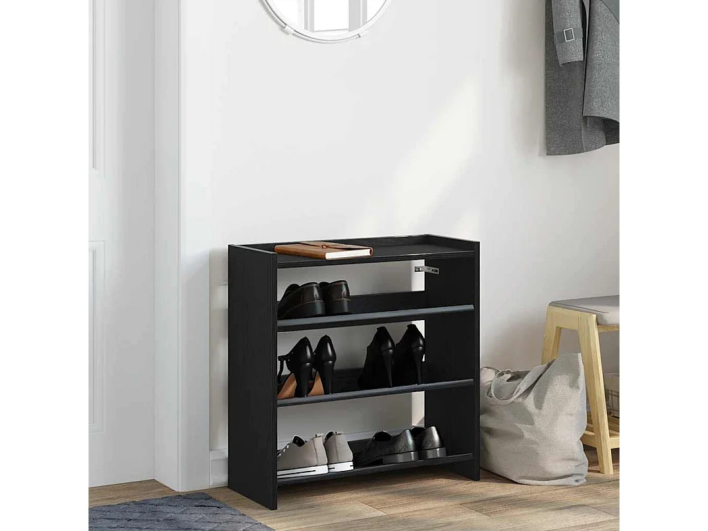 Étagère à chaussures noir 60x25x62 cm bois d'ingénierie