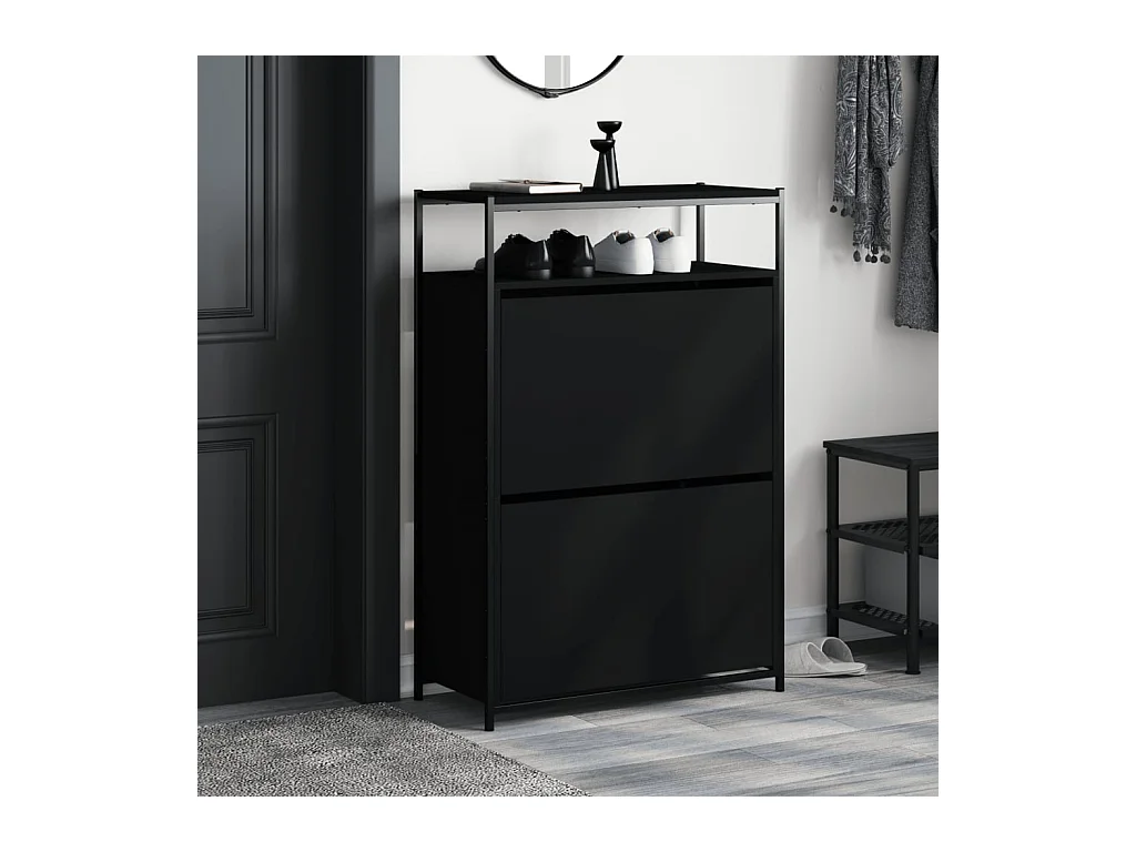 Scarpiera nera 75x34x112 cm in legno ingegnerizzato