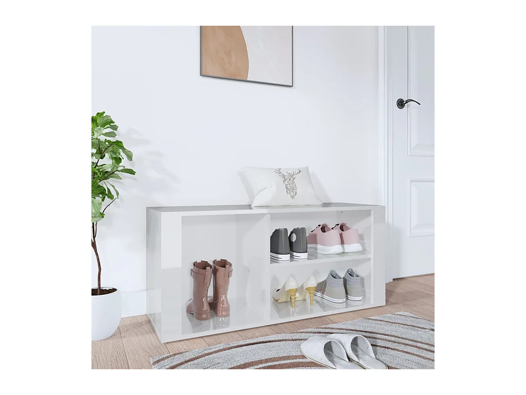 Armoire à chaussure Blanc brillant 100x35x45 cm Bois ingénierie