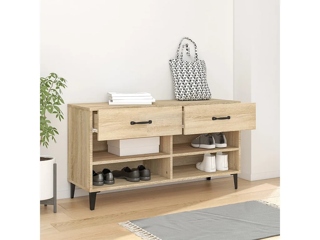 Zapatero de roble Sonoma de 102 x 35 x 55 cm de madera de ingeniería