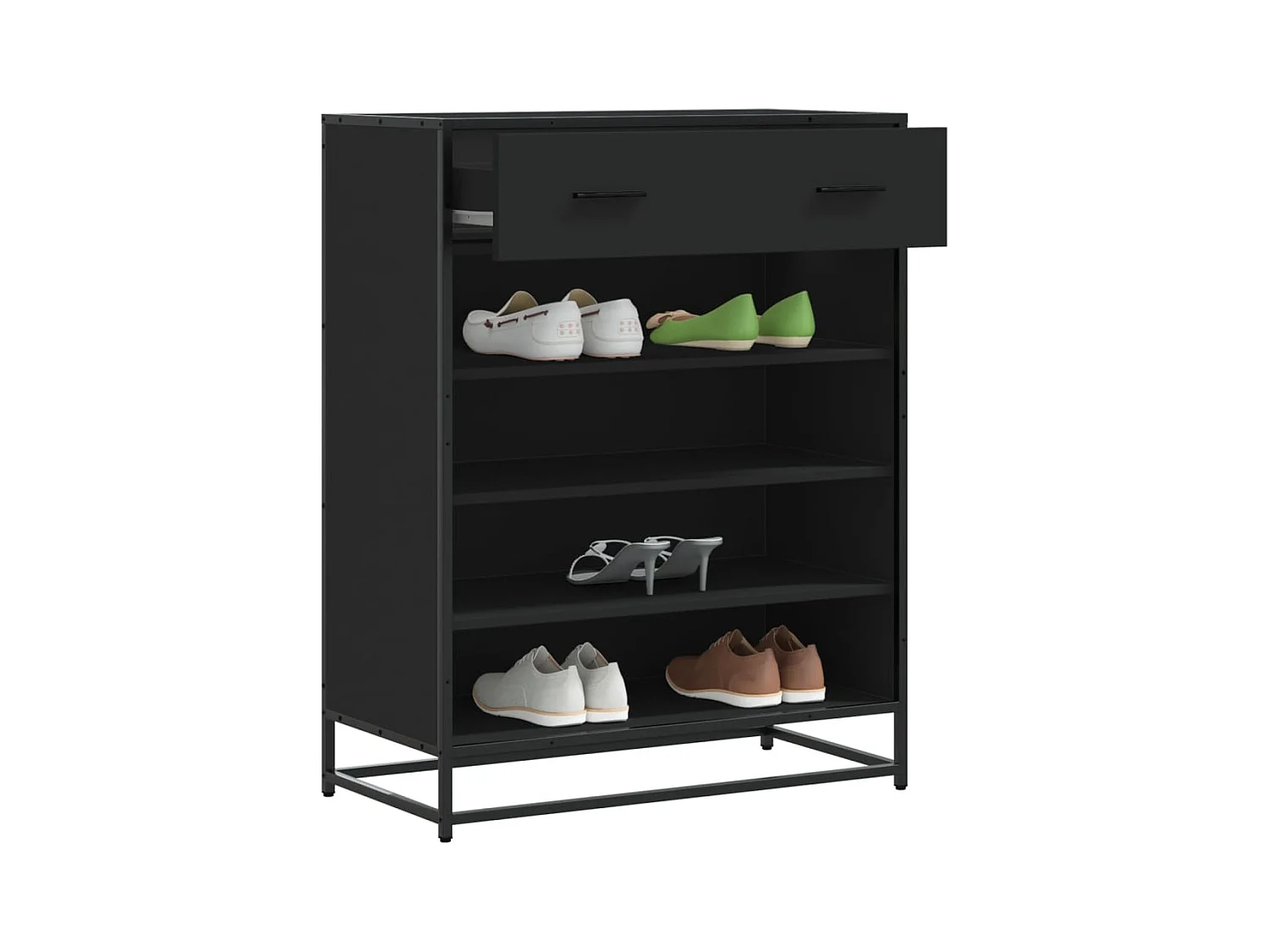 Meuble à chaussures noir 75x38x97,5 cm bois d'ingénierie métal