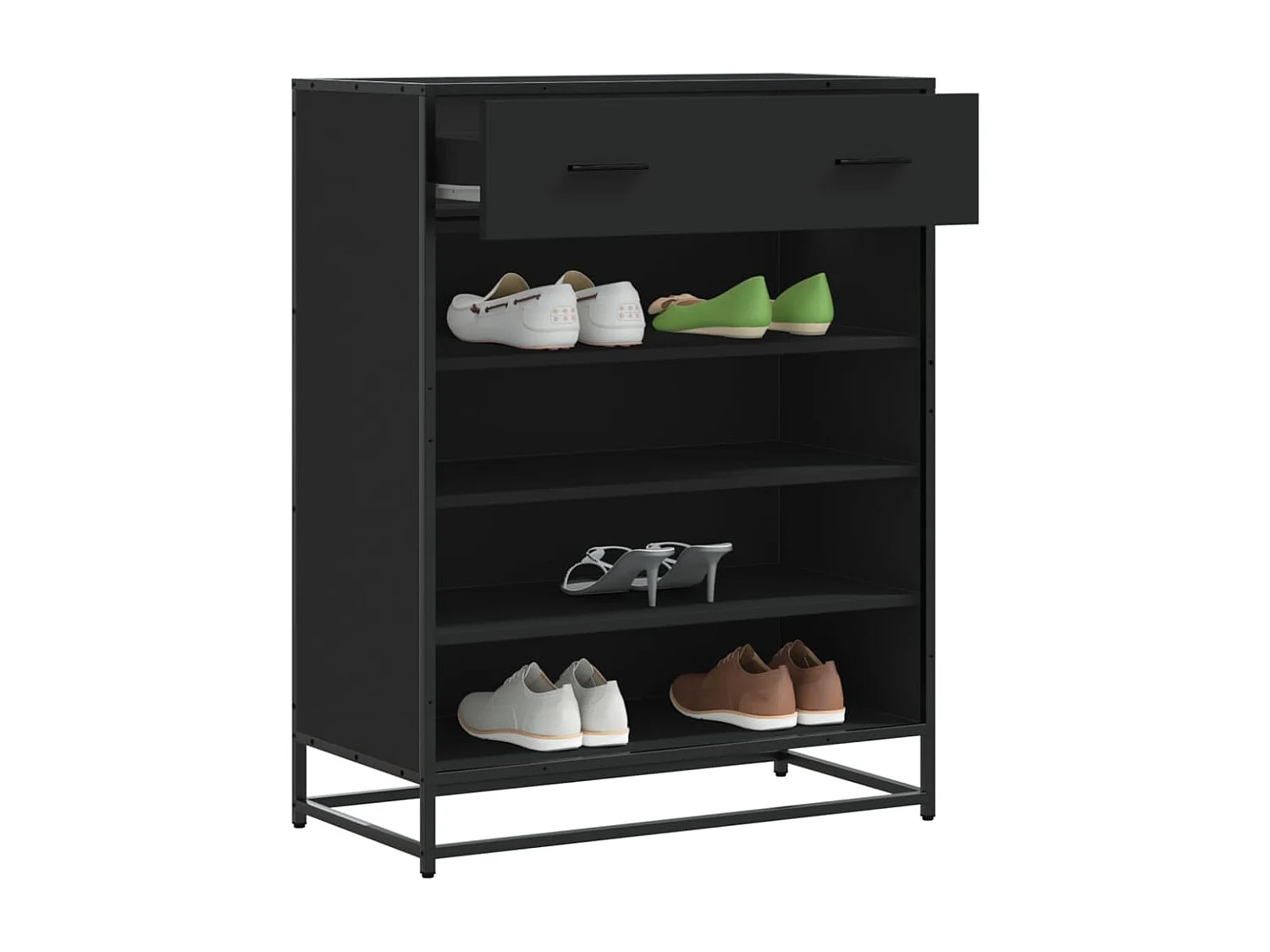 Meuble à chaussures noir 75x38x97,5 cm bois d'ingénierie métal